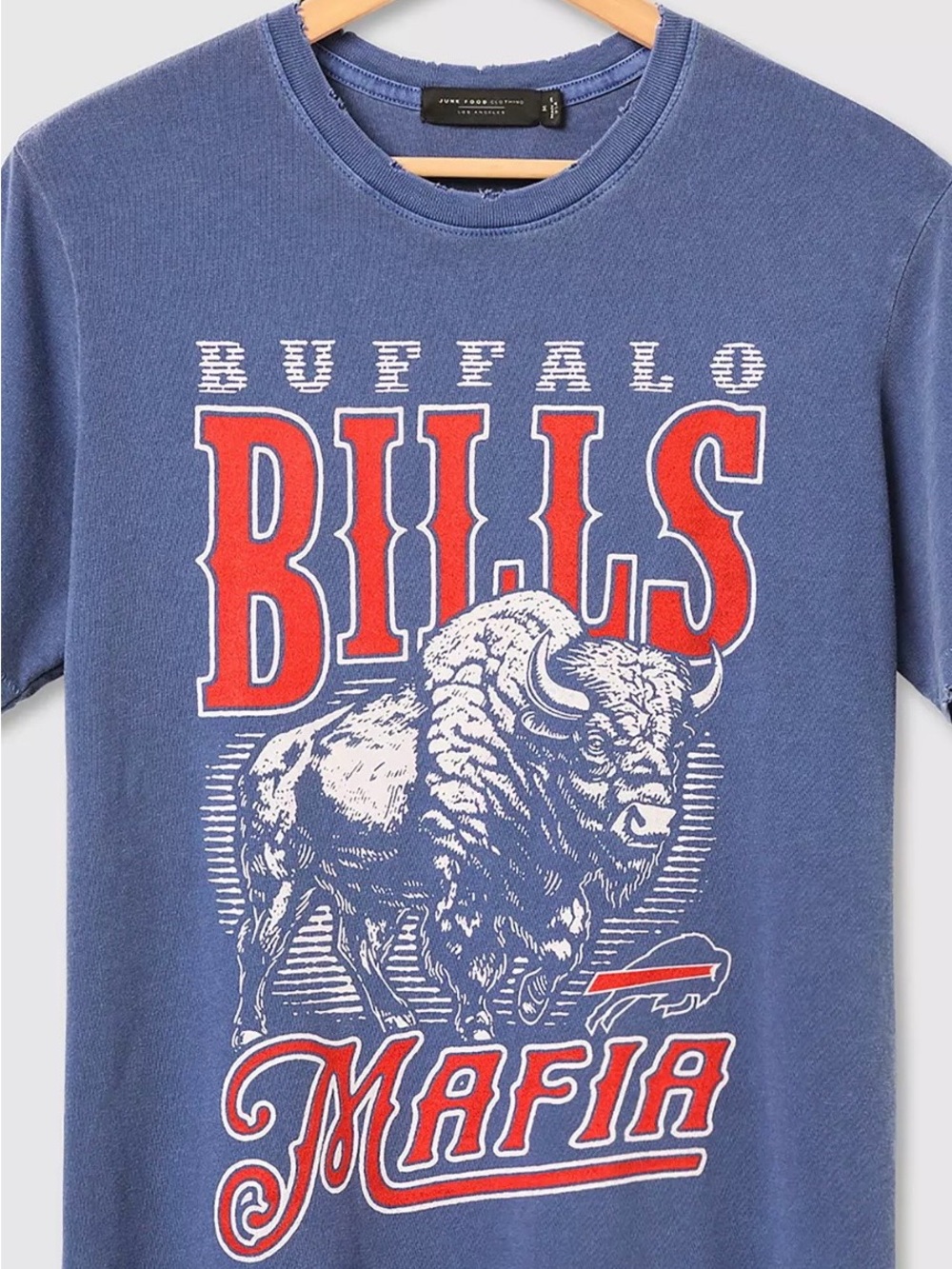 Junk Food Clothing Blue Buffalo Bills Graphic Tee with Red Accents